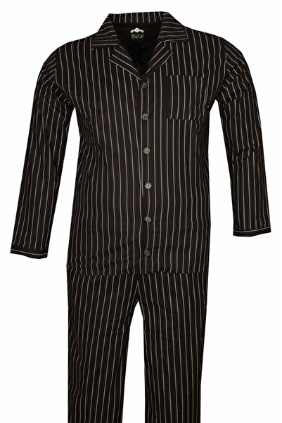FaLa Jeans Büyük Beden Saf Pamuk Çizgili Pijama Takımı Siyah 86002