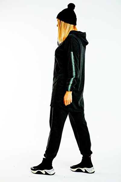 CNG MODA Large Size Hijab Oversize Model Black Green Highlighter Tracksuit Set