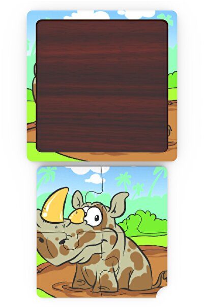 minİQ toys Minıq Toys Ahşap Yaramaz Gergedan Mini Puzzle (4 Parca)