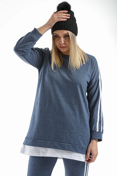 CNG MODA Large Size Indigo Piping Embroidered Tracksuit Set