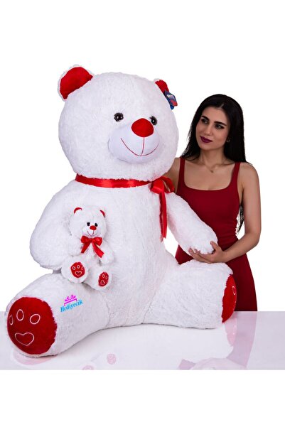 hediyecik 100 cm Büyük Boy Oturan Yavrulu Sevimli Peluş Ayı
