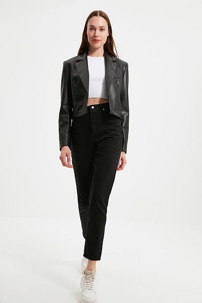 Trn JNS Pantaloni negri Mom Jean din Lycra (culoarea nu se estompează)