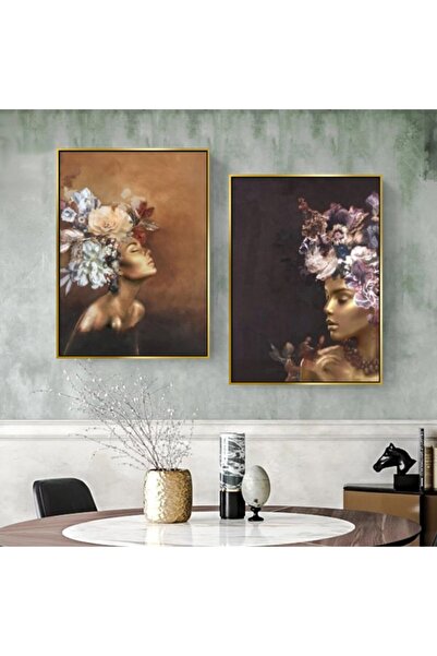 Markazip Altın Metal Çerçeveli 50x70cm Ikili Kanvas Tablo Sx105-a