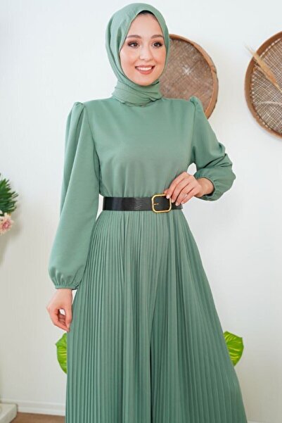 PİENNAR Lilac Hijab Jumpsuit - Pearl with Pleated and Stone Detail