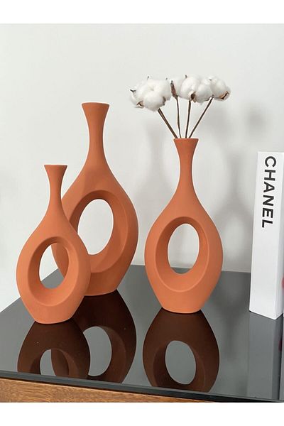 stilinbu Ceramic Bohemian Hittite Vase - 3 Pieces H 253035 , Brick Color
