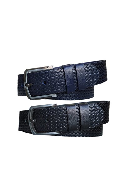 Kar-Pa طقم بنطال جينز من الجلد الطبيعي 100% مكون من قطعتين بحزام 4.5 سم: أسود...