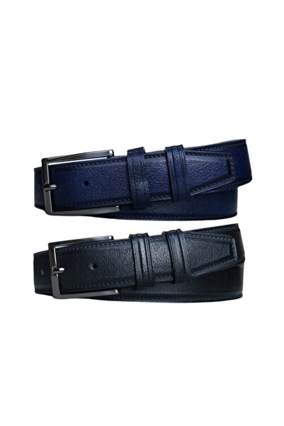 Kar-Pa 100% Genuine Leather Set of 2 Stitching Patterned Fabric Trouser Belt ...