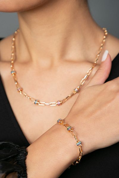 Elika Silver Women's Colorful Chain Necklace Bracelet Set
