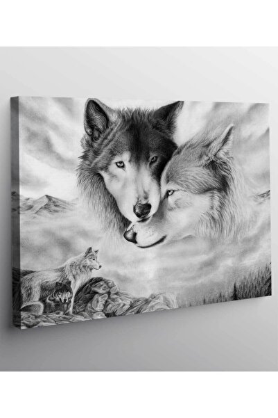 Genel Markalar Siyah Ve Beyaz Kurt Kanvas Tablo