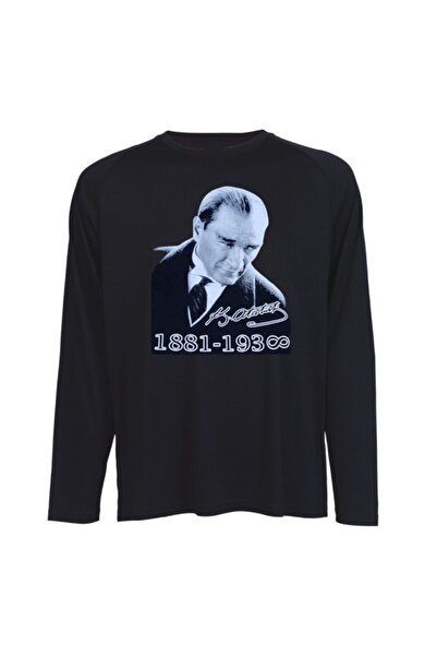 bba new trend 10 November Ataturk Printed Black T-Shirt, Long Sleeve 10 Novem...