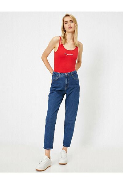 Trn JNS Σκούρο μπλε Lycra Παντελόνι Jean Mom (Το χρώμα δεν ξεθωριάζει)