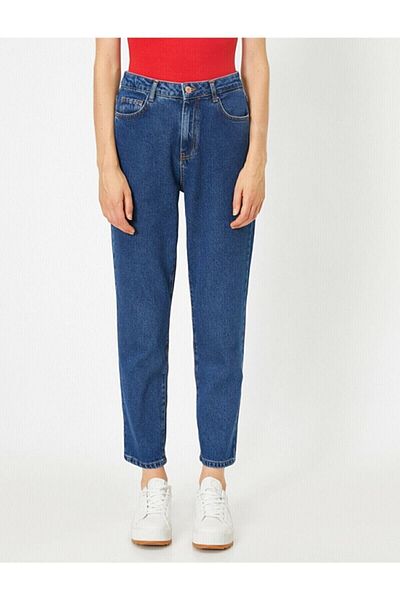 Trn JNS Σκούρο μπλε Lycra Παντελόνι Jean Mom (Το χρώμα δεν ξεθωριάζει)