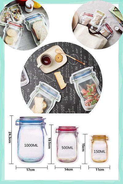 Trendpoint Jar Look Storage Bag Sets Refrigerator Storage Container with Lockable Snap Fasteners