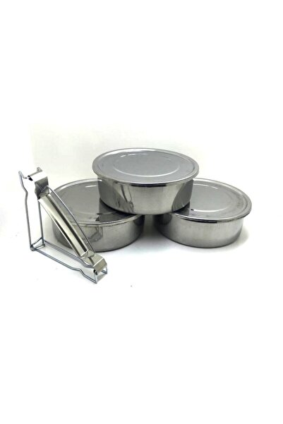 Abant Sefer Tası 14x6 3'lü Yemek Kabı Paslanmaz Çelik Sefer Tası Üçlü Sefer Tası Yemek Taşıma Kabı