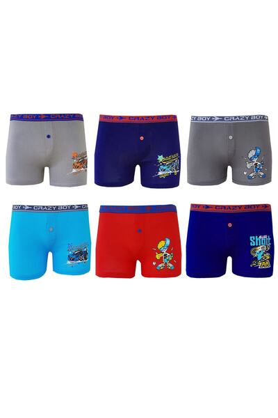 Tutku 6lı Erkek Çocuk Renkli Baskılı Boxer Külot Çocuk Baksır