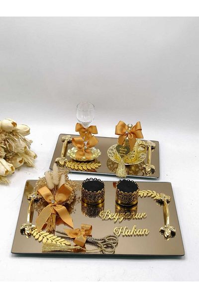 ZEKAAVM 2-Piece Promise Tray Groom's Coffee Engagement Tray