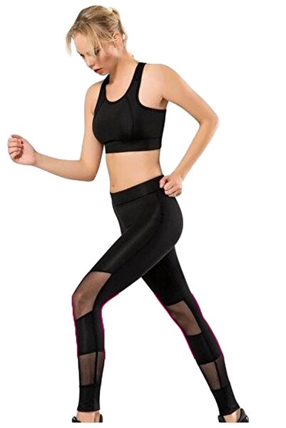 KOTA Women's Black See-Through Detailed Diving Tights 4080