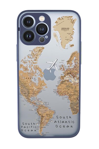 mooodcase Iphone 13 Pro Max Uyumlu Dünya Harita Desenli Kamera Korumalı Buzlu Şeffaf Lüx Telefon Kılıfı