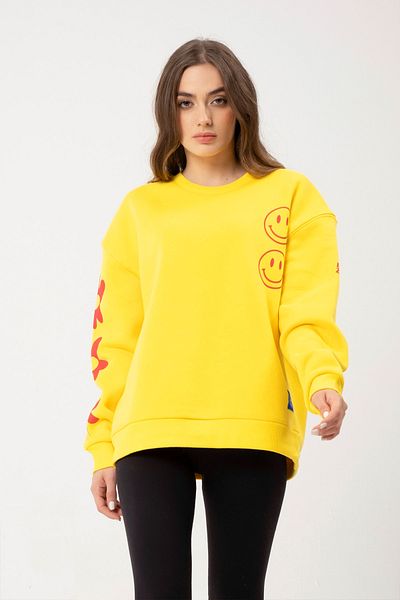 Eazy Co Φούτερ Eazy Flowers With Smile Oversize Unisex με κίτρινο λαιμόκοψη