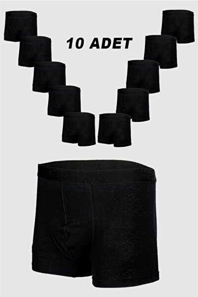 NACAR STORE 10'lu Erkek Siyah Pamuklu Likralı Boxer Ekonomi Paketi