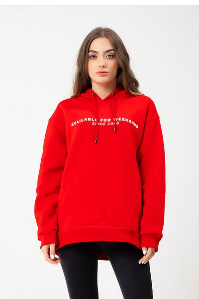 Eazy Co Eazy Disponibil pentru weekenduri Hanorac oversize unisex roșu cu gât crew
