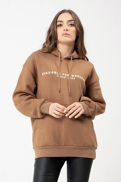 Eazy Co Eazy Available For Weekends Hanorac oversize unisex maro cu gât crew