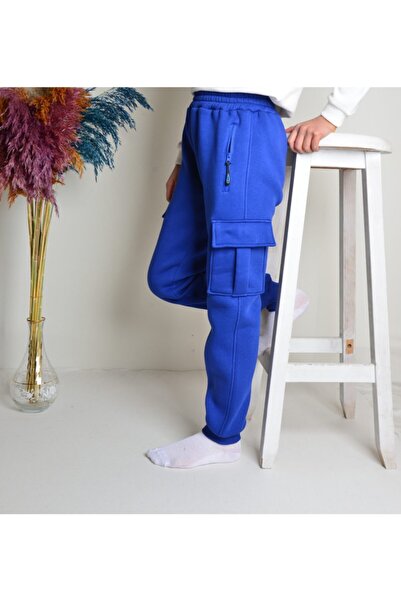 KİDSPİTİRCİK Unisex Παιδική φόρμα Saks Blue Cargo με τσέπες 3 ip Thick Fleece...