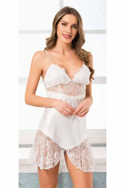 NBB Kadın Ekru Kısa Saten Gecelik 3271