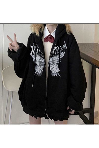 Köstebek Modakarma Harajuku Butterfly Black (унисекс) суичър с цип