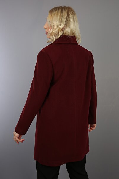 Fagi Women's Plus Size Claret Red Handkerchief Collar Coat