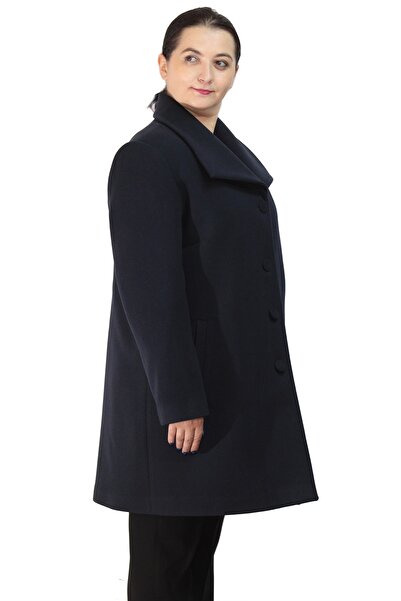 Fagi Γυναικείο παλτό με γιακά με μαντήλι σε μπλε ναυτικό μεγάλο μέγεθος