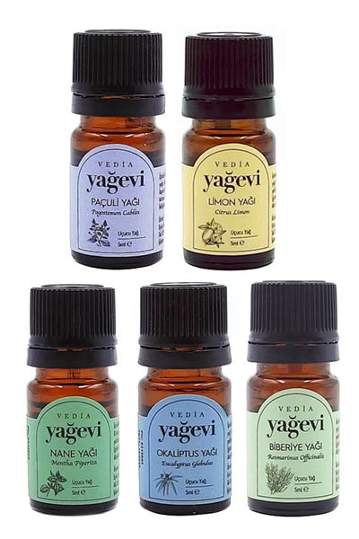 Yağevi 5x5ml Eucalyptus+Patchouli+Rosemary+Mint+Lemon Essential Oil Set