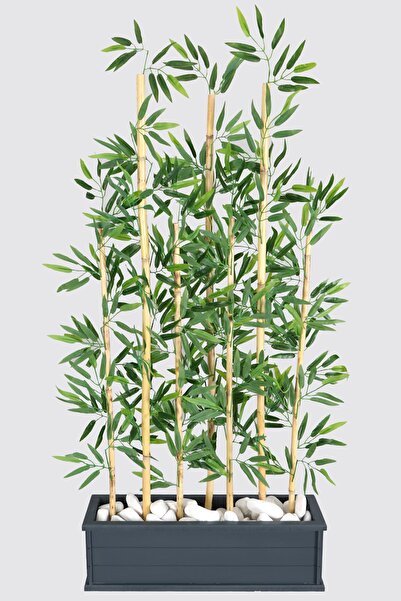 Yapay Çiçek Deposu Islak Yapraklı 7 Çubuklu Gri Saksıda Bambu Seperatör Asorti (20x70x120-155cm)