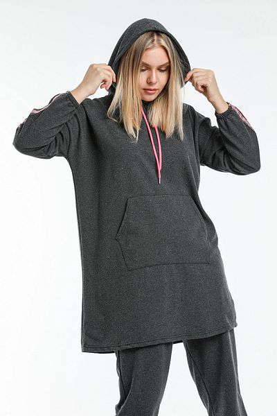 CNG MODA Large Size Hijab Oversize Model Anthracite Pink Highlighter Tracksuit Set