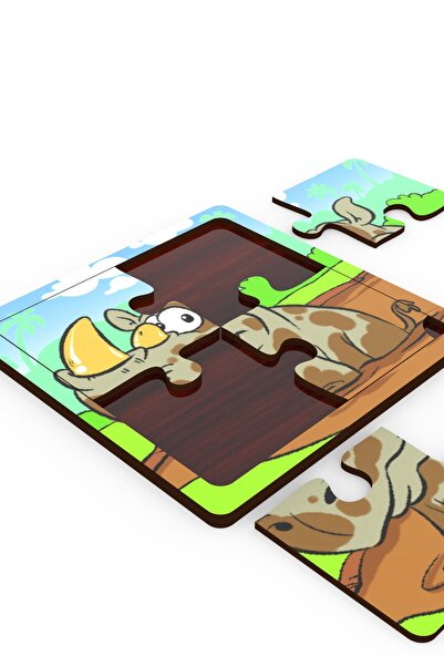 minİQ toys Minıq Toys Ahşap Yaramaz Gergedan Mini Puzzle (4 Parca)