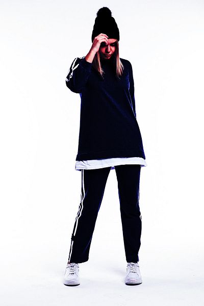 CNG MODA Large Size Navy Blue Piping Embroidered Tracksuit Set