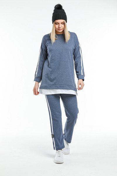 CNG MODA Large Size Indigo Piping Embroidered Tracksuit Set