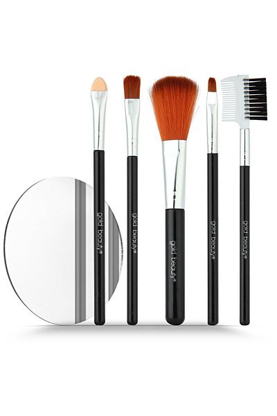 Gold Beauty Makeup Brush Set with Mirror 5in1