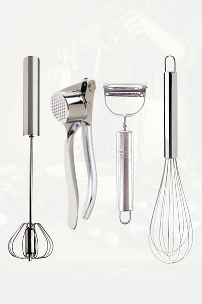 Trouvaille Automatic Beater with Steel Press + Garlic Crusher + Julienne Peeler + Practical Beater Egg Mixer