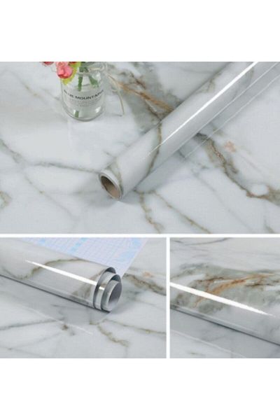 Jetcom White Marble Patterned Kitchen Countertop - Adhesive Foil, 5 M-60cm