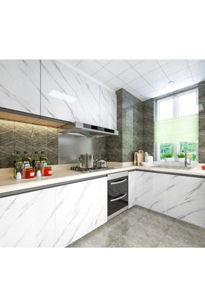 Jetcom White Marble Patterned Kitchen Countertop - Adhesive Foil, 5 M-60cm