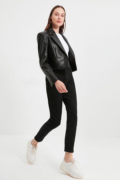Trn JNS Pantaloni negri Mom Jean din Lycra (culoarea nu se estompează)