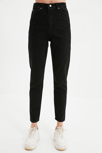 Trn JNS Pantaloni negri Mom Jean din Lycra (culoarea nu se estompează)
