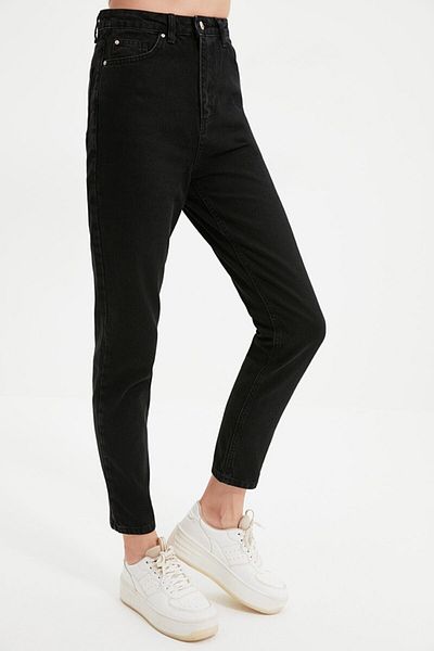 Trn JNS Pantaloni negri Mom Jean din Lycra (culoarea nu se estompează)