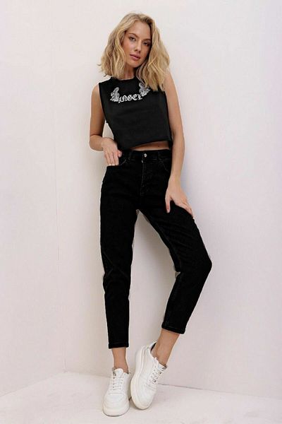 Trn JNS Μαύρο παντελόνι Lycra Mom Jean (χωρίς χρώμα)