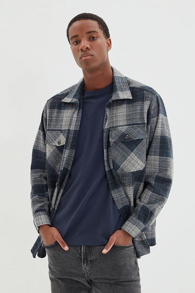 Trendyol Collection Navy Blue Oversize Lumberjack Plaid Checked Winter Shirt Tmnaw22Go0062