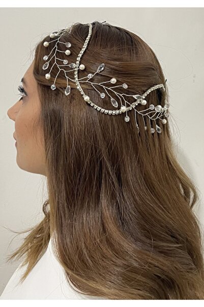 DesaAccessories Zirkon Zincir Detaylı Gelin Saç Aksesuarı