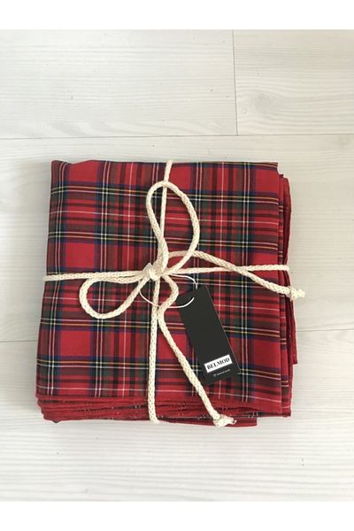 BELMOD Red Green Scottish Plaid New Year New Year Plaid Tablecloth Napkin Set