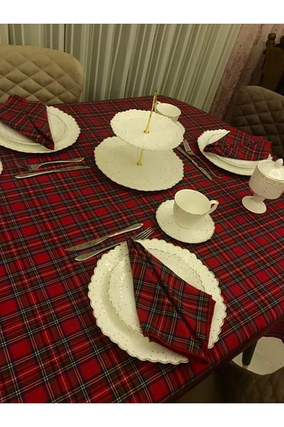 BELMOD Red Green Scottish Plaid New Year New Year Plaid Tablecloth Napkin Set