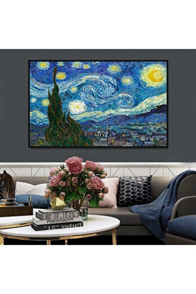 Markazip Siyah Metal Çerçeveli Van Gogh Yıldızlı Gece Tuval Tablo 70x100cm Yg200-s